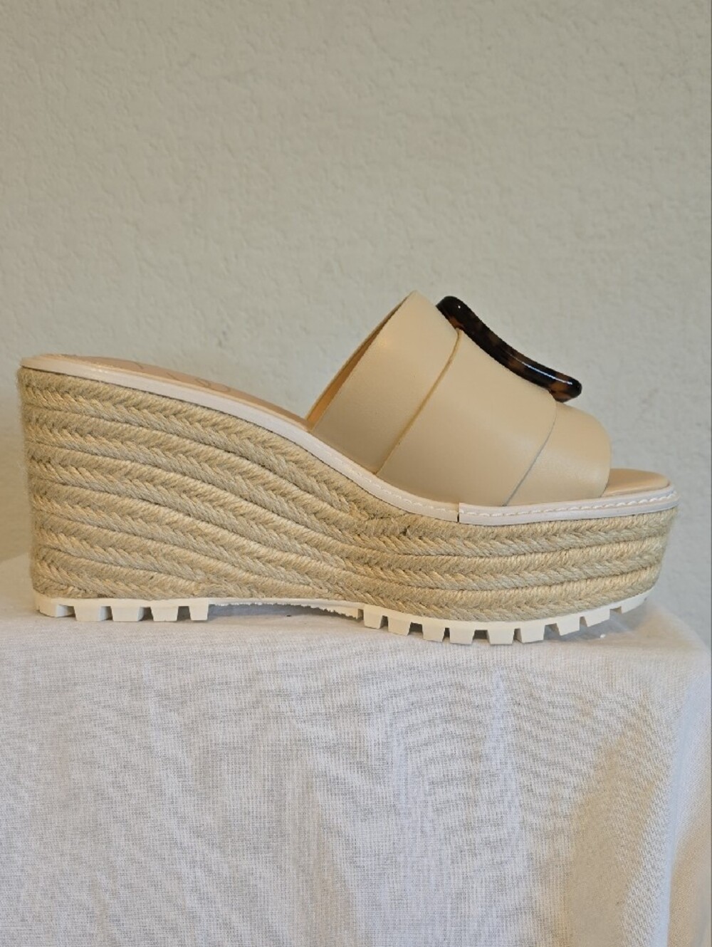 Sam Edelman "Livi Sand Leather" Espadrille Wedge W/Tortoise Buckle Size 7.5 NWOT - Picture 12 of 16